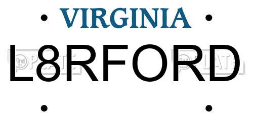 L8RFORD Virginia License Plate