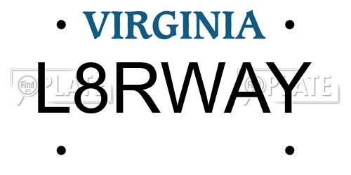 L8RWAY Virginia License Plate