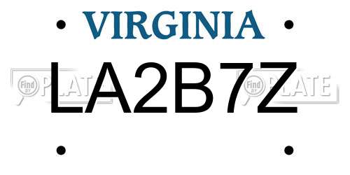 LA2B7Z Virginia License Plate