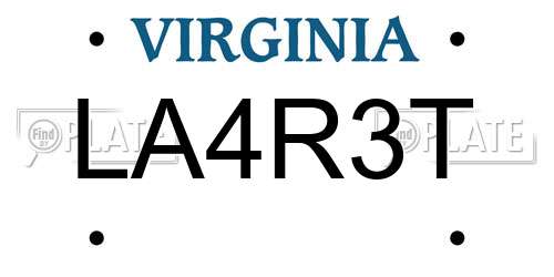 LA4R3T Virginia License Plate