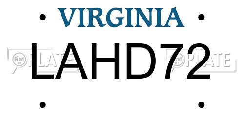 LAHD72 Virginia License Plate