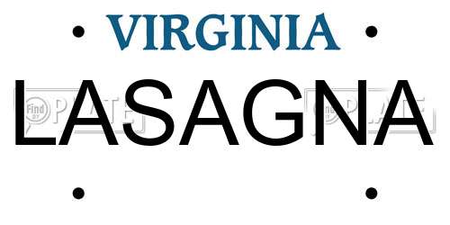 LASAGNA Virginia License Plate