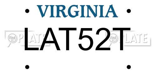 LAT52T Virginia License Plate