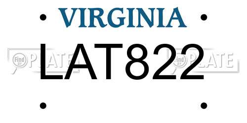 LAT822 Virginia License Plate