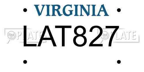 LAT827 Virginia License Plate