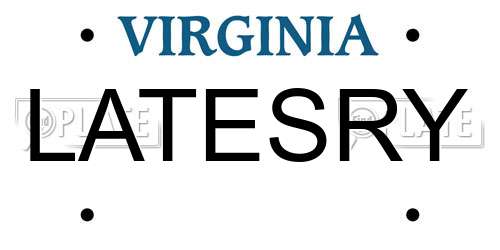 LATESRY Virginia License Plate