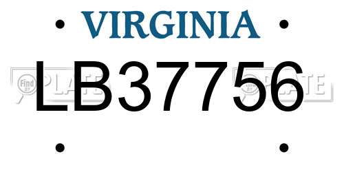 LB37756 Virginia License Plate