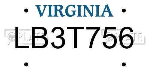 LB3T756 Virginia License Plate