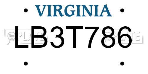 LB3T786 Virginia License Plate