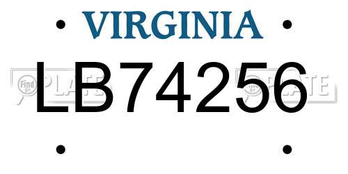 LB74256 Virginia License Plate