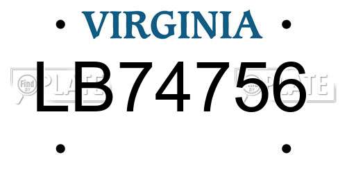 LB74756 Virginia License Plate
