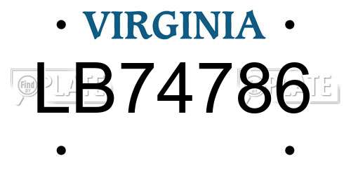 LB74786 Virginia License Plate