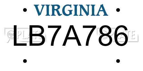 LB7A786 Virginia License Plate