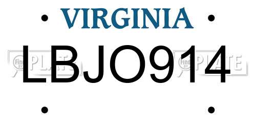 LBJO914 Virginia License Plate