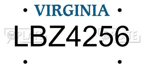 LBZ4256 Virginia License Plate