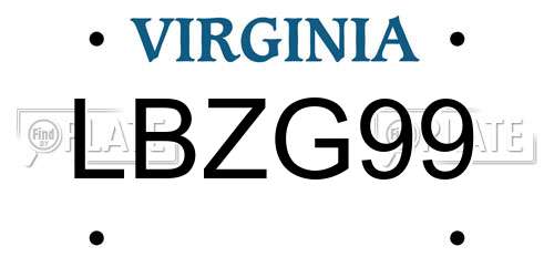 LBZG99 Virginia License Plate