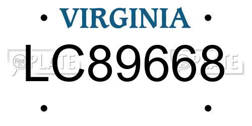 LC89668 Virginia License Plate