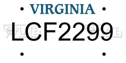 LCF2299 Virginia License Plate