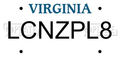 LCNZPL8 Virginia License Plate
