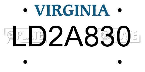 LD2A830 Virginia License Plate