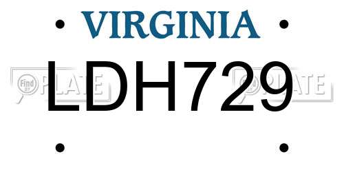 LDH729 Virginia License Plate