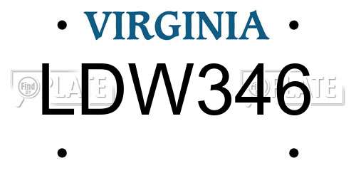 LDW346 Virginia License Plate