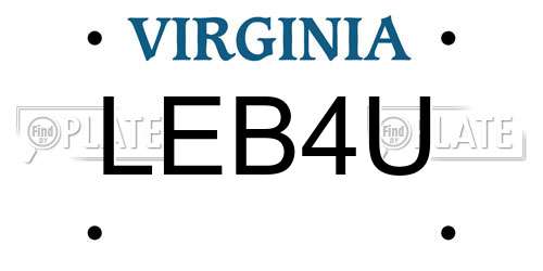 LEB4U Virginia License Plate