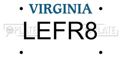 LEFR8 Virginia License Plate