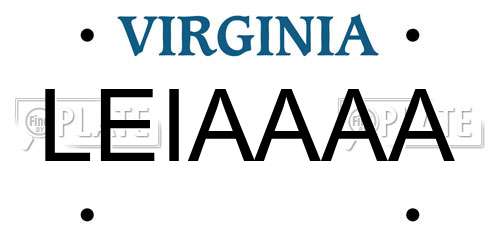 LEIAAAA Virginia License Plate