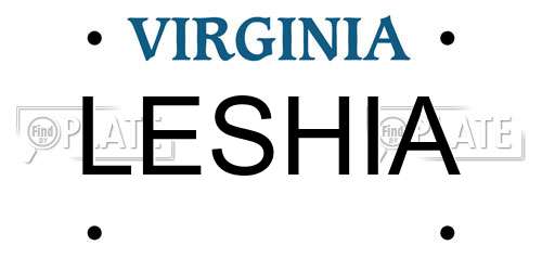 LESHIA Virginia License Plate