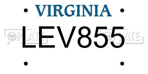 LEV855 Virginia License Plate