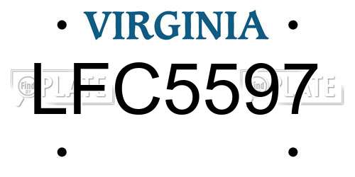 LFC5597 Virginia License Plate