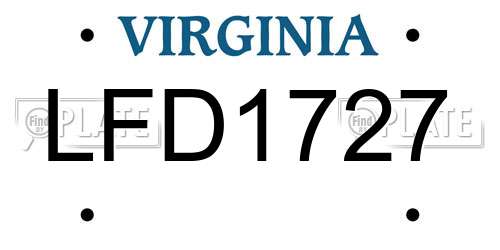 LFD1727 Virginia License Plate