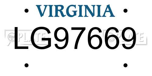 LG97669 Virginia License Plate