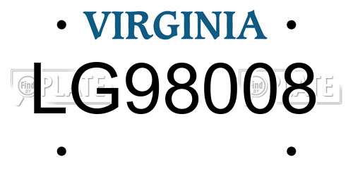 LG98008 Virginia License Plate