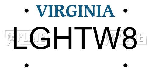 LGHTW8 Virginia License Plate