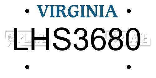 LHS3680 Virginia License Plate