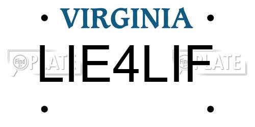 LIE4LIF Virginia License Plate