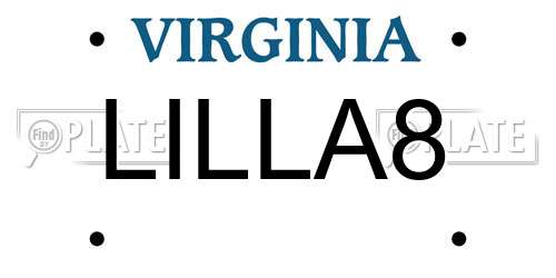 LILLA8 Virginia License Plate