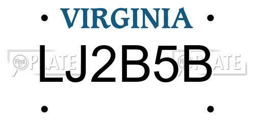 LJ2B5B Virginia License Plate
