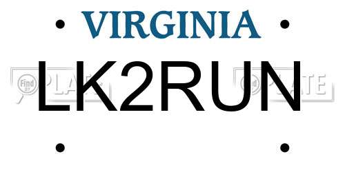 LK2RUN Virginia License Plate