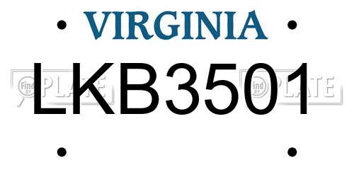 LKB3501 Virginia License Plate