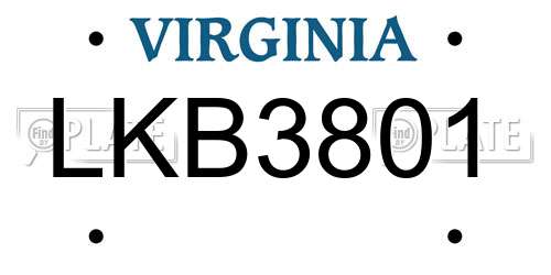 LKB3801 Virginia License Plate