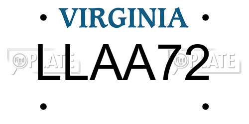LLAA72 Virginia License Plate