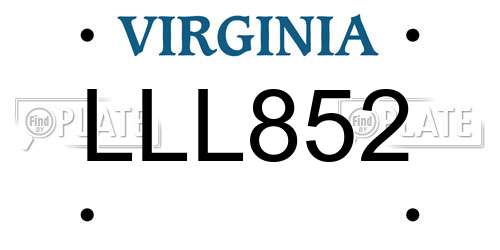 LLL852 Virginia License Plate