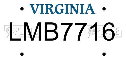 LMB7716 Virginia License Plate