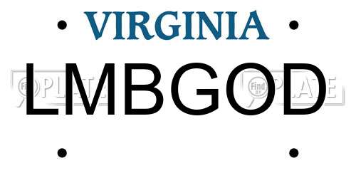 LMBGOD Virginia License Plate