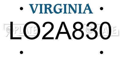 LO2A830 Virginia License Plate