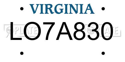 LO7A830 Virginia License Plate