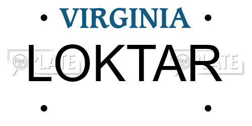 LOKTAR Virginia License Plate